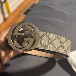 Gucci Beige and Silver Monogram Belt